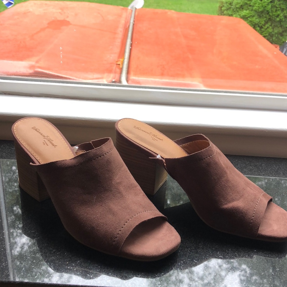 Brown suede mules